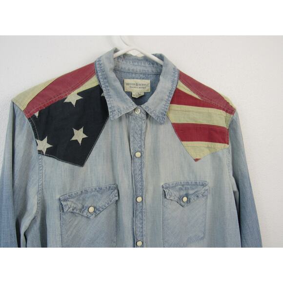 Denim & Supply American Flag Patriotic Western Rodeo Button Down Chambray Shirt - Picture 5 of 7